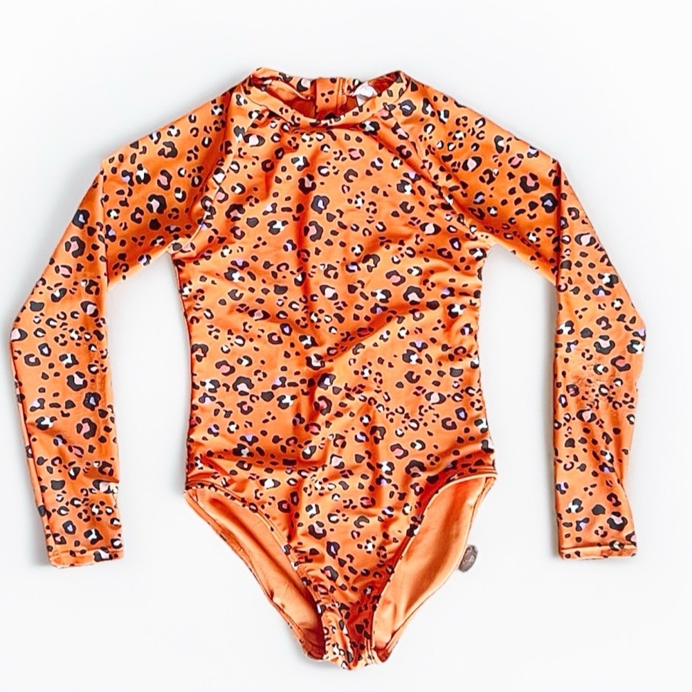 Cat & Jack Orange Leopard Print Long Sleeve Rashguard
